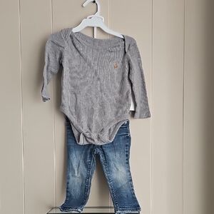 Baby Gap Cozy Gray Long-Sleeve Thermal With Denim Jeans Outfit
